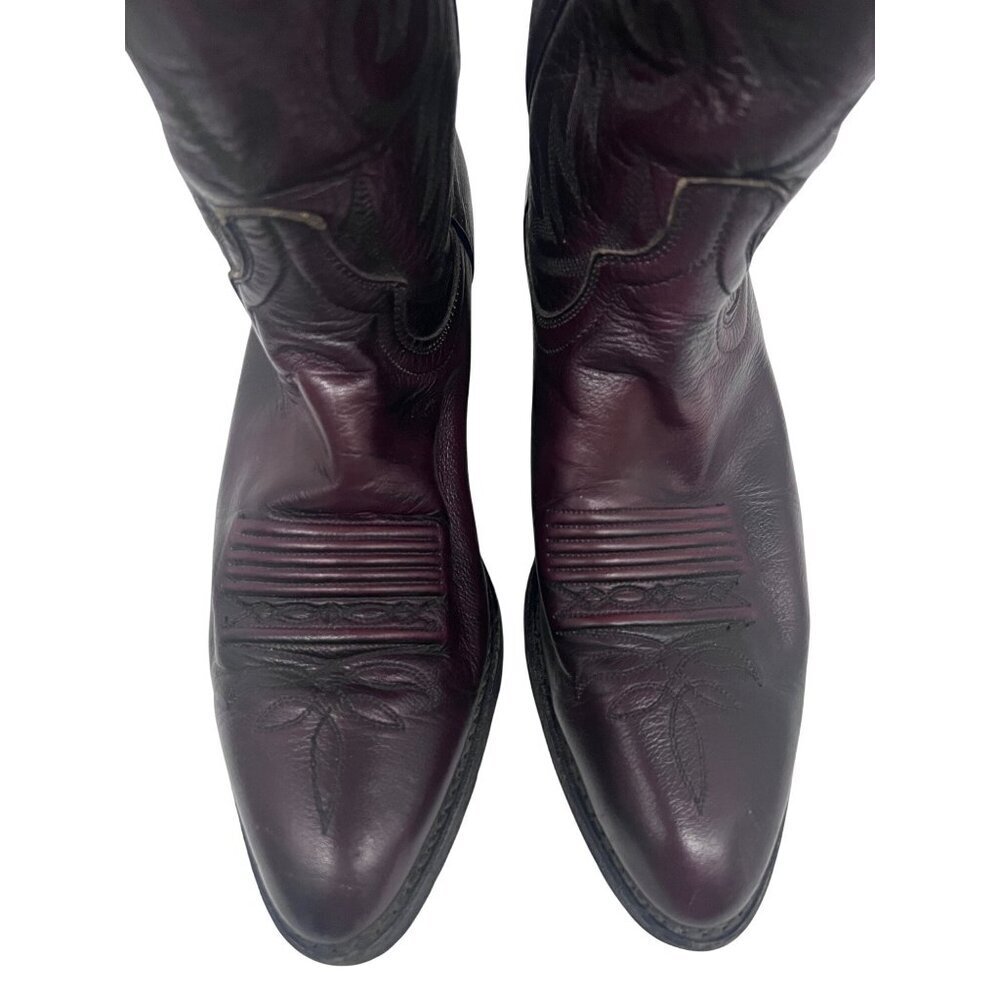 Dan Post Mens Burgundy Leather Tall Western Cowboy Boots US 8D Pull On USA 16773 - Picture 5 of 10